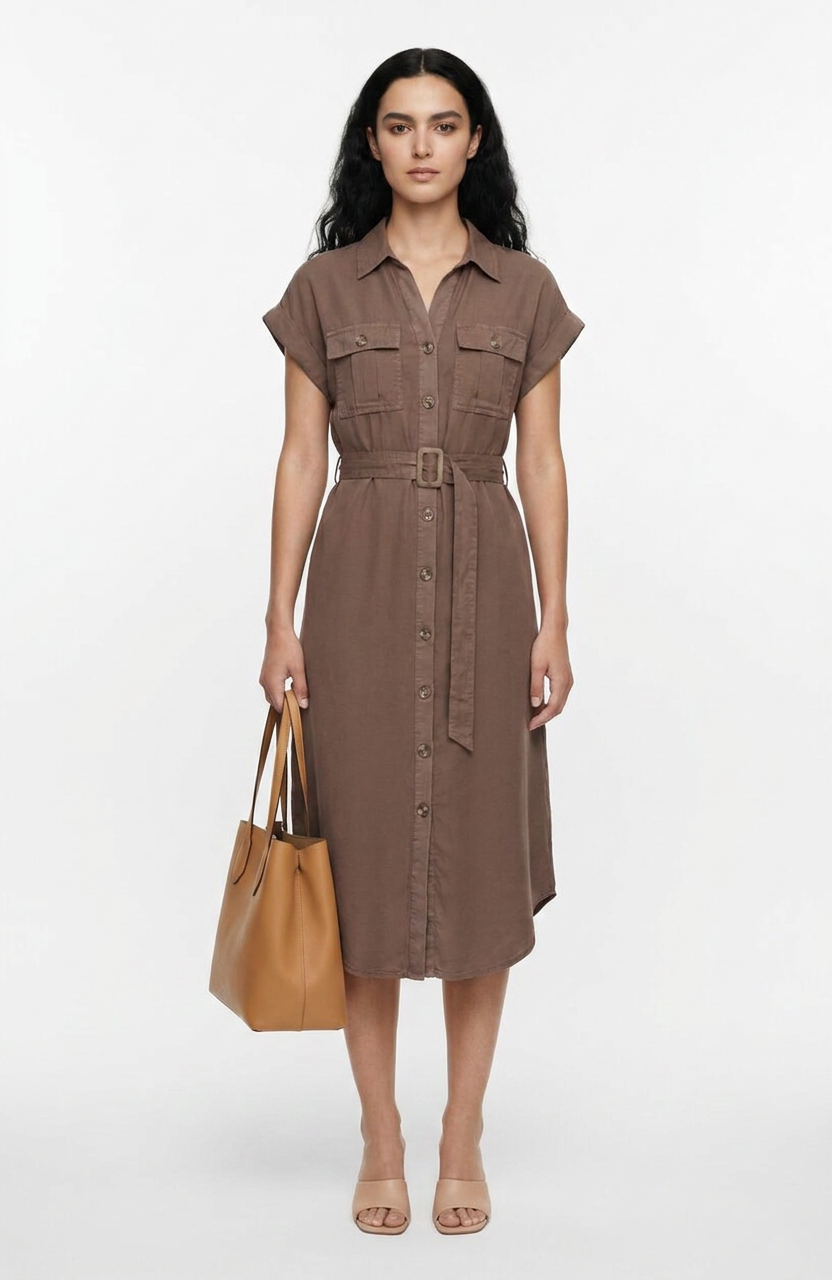 Vestido café tencel