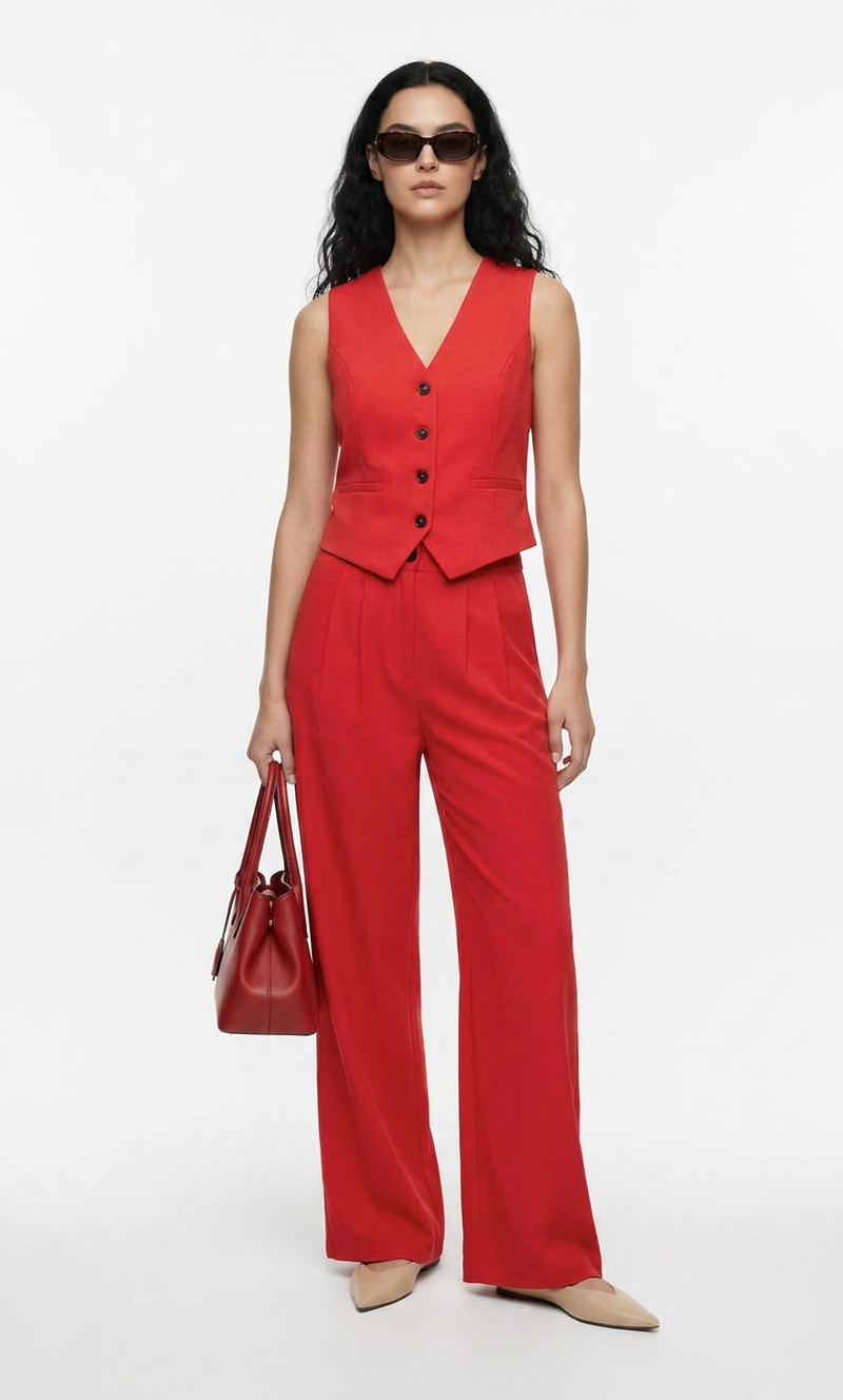 Pantalón rojo botón