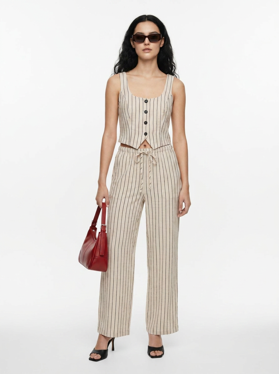 Conjunto pantalón rayas arena